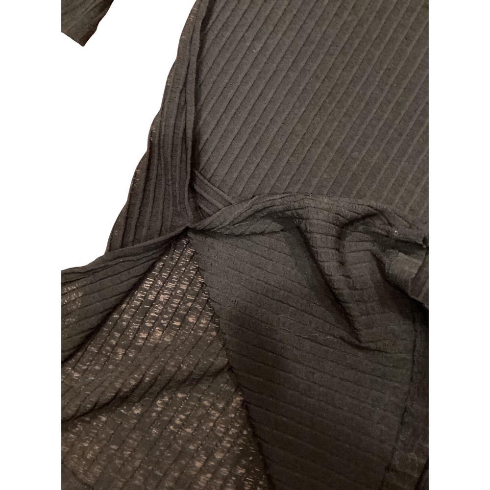 J Valdi Black Ribbed Knit V-Neck Tunic Swim Cover Up Top 3/4 Sleeve Medium - Picture 3 of 5